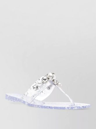 Casadei flat sole open toe transparent embellished slides