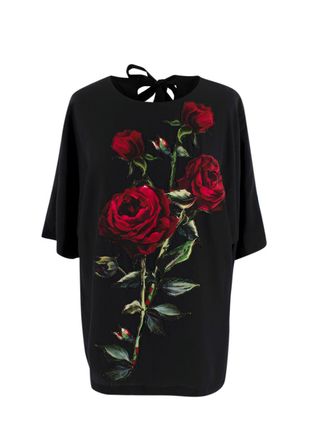 Dolce & Gabbana Black Silk Red Rose Top Size S