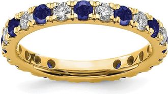 Diamond2Deal 14k Yellow Gold Lab Grown Diamond & Sapphire Eternity Wedding Band Ring 0.85Ct Clarity- VS Color- G-H