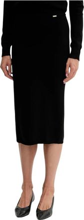 Fracomina Rokken, Dames, Zwart, M, Leer, Midi Pencil Skirt