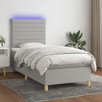 vidaXL Vidaxl - Cama Box Spring Colch&oacute;n Y Luces Led Tela Gris Claro 100x200 Cm
