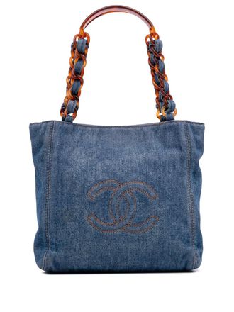 Chanel 1997-1999 Small CC Stitched Denim tote bag - women - Denim - One Size - Blue