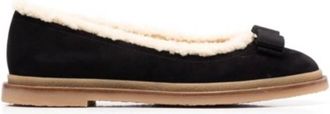 Ferragamo Varina Shearling-Lined Bow-Embellished Suede Ballet Flats, Size 10.5 C