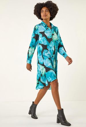 Roman Abstract Print High Low Shirt Dress