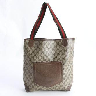 Gucci Sherry Line Brown Leather Coated Canvas Handbag Tote Bag (Pre-Owned)