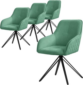 ML Design Ml-design Set 4x Silla De Comedor Giratoria Con Respaldo Y Reposabrazos Asiento Verde De Tela Tejida Tapizado Con Patas De Metal Sill&oacute;n Dise&ntilde;o Ergon&oacute;m