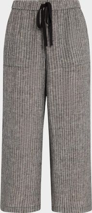 Eileen Fisher Cropped Wide-Leg Striped Organic Linen Pants