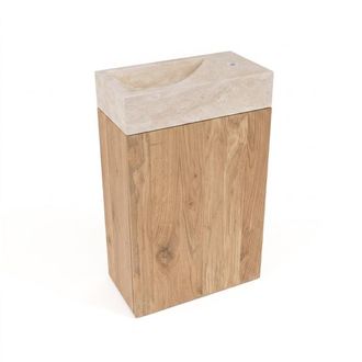 Saniclass Holz Pure Toiletmeubelset - 40x60.5cm - 1 deur - fontein travertine - kraangat rechts - eiken natural