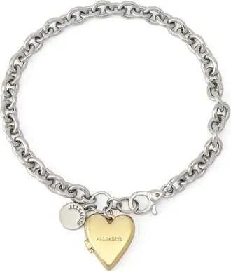 AllSaints Flex Heart Locket Chain Bracelet in Two Tone Shiny at Nordstrom