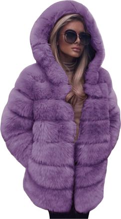 Generic Womens Fuzzy Fluffy Jacket Sherpa Teddy Long Trench Coat Faux Fur Warm Winter Outwear Fleece Plush Overcoat Open Front Pea Coats Oversized Hooded Jack