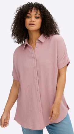 Sheego Hemdbluse SHEEGO, Damen, Gr. 44, hortensie, 100% Baumwolle, unifarben, Blusen Hemdbluse