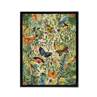 Artery8 Butterflies In Spring Field Framed Canvas Wall Art Print | Size: W24 x H32