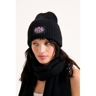 Juicy Couture Crest Unisex Adults Black Hat & Scarf Set - One Size - One Size