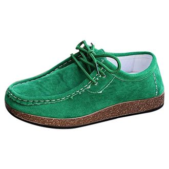 Generic UK 5.5 Womens Faux Suede Oxford Shoes Driving Moccasins Slip on Lace up Flat Loafers Casual Loafers Low Top Lightweight Walking Working Office Work Mo