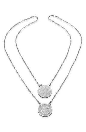 Steeltime Saint Medallion Pendant Long Necklace in Silver at Nordstrom Rack