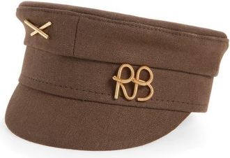 Ruslan Baginskiy Logo Embellished Canvas Newsboy Cap in Brown at Nordstrom, Size X-Small