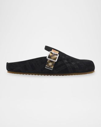 Burberry Men & apos;s Urchin Suede Check-Strap Clogs