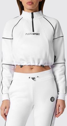 Plein Sport Felpa cropped in jersey con zip e collo alto