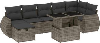 vidaXL Set De Sof&aacute;s De Jard&iacute;n Y Cojines 8 Piezas Rat&aacute;n Sint&eacute;tico Gris Vidaxl