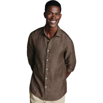 CHARLES TYRWHITT Plain Pure Linen Shirt in Mocha at Nordstrom, Size Xx-Large