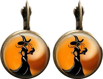 Generic 1 Pair Halloween Witch Glass Round Drop Earring Vintage Dangle Drop Earring Lever Back Earrings for Women Holiday Party Jewelry Gifts Nice Processed M