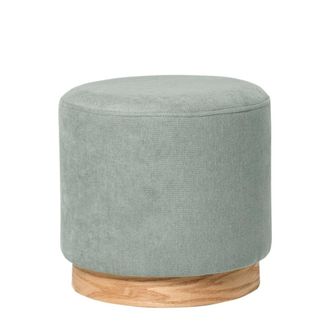 Koketto Home Puff redondo tapizado color menta con base de madera natural chapada