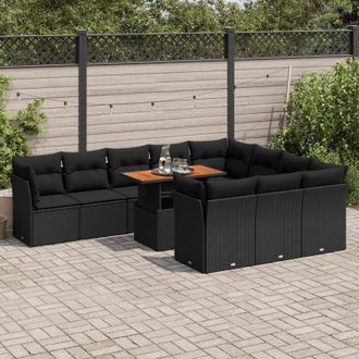 vidaXL Set De Sof&aacute;s De Jard&iacute;n 11 Pzas Y Cojines Rat&aacute;n Sint&eacute;tico Negro Vidaxl