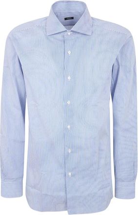 Barba Wide Striped Popeline Shirt - Heren - Zakelijke Overhemden - Blauw - 2XL - Katoen - Overhemden