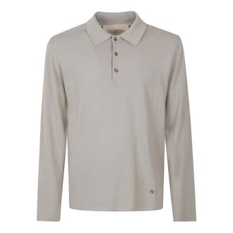 Valentino Garavani Wool Polo With VLogo Embroidery - male - Valentino Garavani - Polo Shirts - Beige - XL - Tops