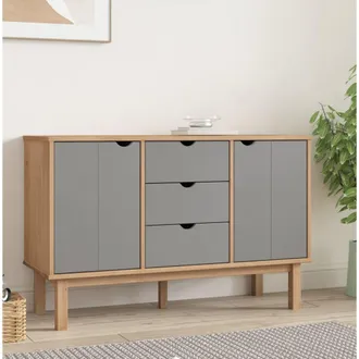 vidaXL Vidaxl - Aparador Otta Madera Maciza Pino Marr&oacute;n Y Gris 113,5x43x73 Cm