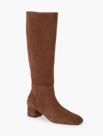 Talbots Perla Tall Suede Block Heel Boots - Black - 6 1/2 M Talbots