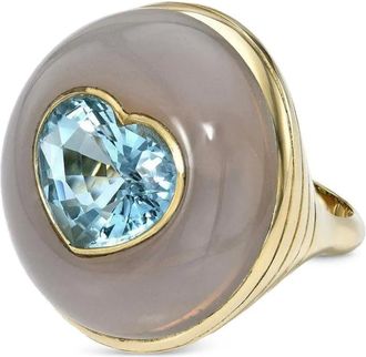 Retrouvai 14K yellow gold Lollipop chalcedony and aquamarine ring