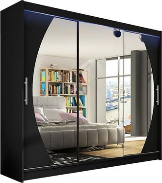 Mirjan24 Armario Closico 130, Negro, 215x250x58cm, Puertas De Armario: Correderas, N&uacute;mero De Estantes: 0, Led