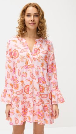 Lascana Longbluse LASCANA, Damen, Gr. 32/34, bunt (orange, pink bedruckt), Web, Obermaterial: 58% Viskose, 28% Baumwolle, 14% Leinen, bedruckt, figurumspielen