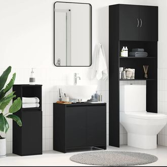 vidaXL Armario De Ba&ntilde;o Madera Contrachapada Negro 60x33x61 Cm Vidaxl