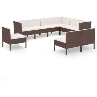 vidaXL 9 Pcs Garden Lounge Set Con Cojines Wicker Pe Brown