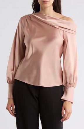 Renee C Asymmetrical Drop Shoulder Satin Top in Rose at Nordstrom Rack, Size X-Large