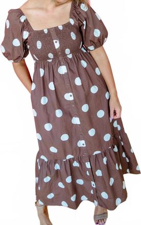 Wishlist Puff Sleeve Midi Dress In Chocolate And White Polka Dot