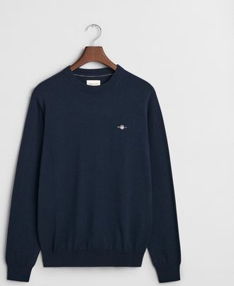 GANT Rundhalspullover GANT CTN/WO C-NECK, Herren, Gr. XXL, blau (evening blau), Feinstrick, Obermaterial: 70% Baumwolle, 30% Wolle, unifarben, normal h&uuml;ftl