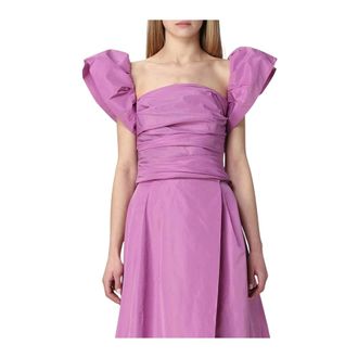 Pinko Blouses, female, Pink, Size: 2XS Strapless Dress with Voluminous Sleeves and Ruched Bodice