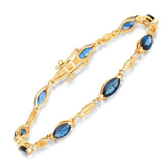 Diana M. Jewels Blue Sapphire Marquise 8x4mm - 9Pcs + White Diamond F/C Round 1.30mm( I1-I2/I color ) - 18Pcs ( White Pen Rhodium ) ( Box Lock With Double Safety )