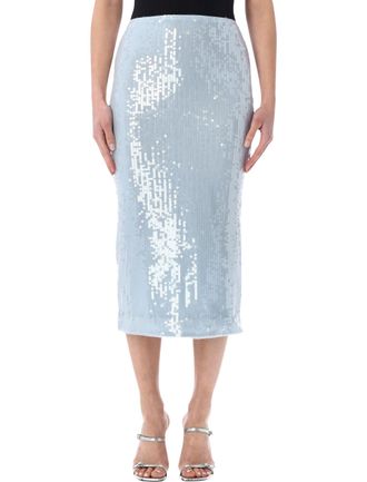 Rotate Sequined Fitted Back Zipper Midi Skirt