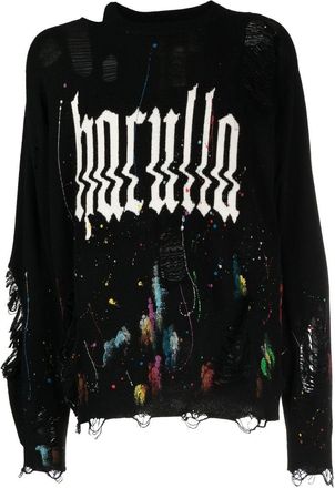 Haculla Glitched distressed logo-print jumper - men - Cashmere/Wool - L - Black