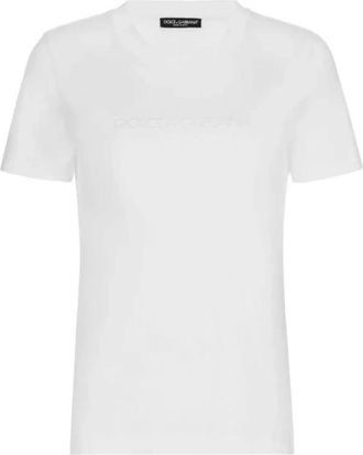 Dolce & Gabbana Geborduurd Logo Katoenen T-shirt - Dames - T-shirts - Wit - L - Katoen - Tops