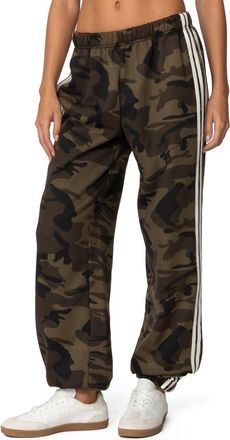 Edikted Camo Contrast Stripe Sweatpants in Olive at Nordstrom, Size X-Large