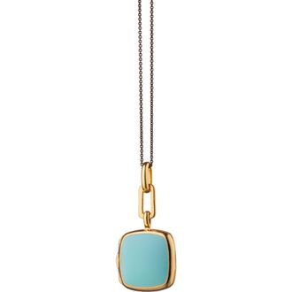 Monica Rich Kosann Enamel Cushion Locket Necklace in Gold/Turquoise at Nordstrom, Size 17