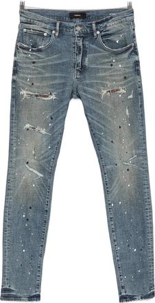 Purple Distressed Paint-splatter Skinny Jeans