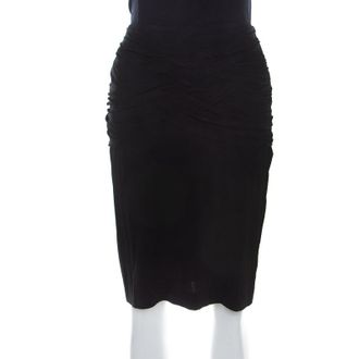 Escada Black Stretch Knit Ruched Braided Detail Edona Skirt