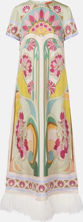 La DoubleJ Abito lungo Swing in twill di seta con piume