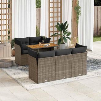vidaXL Vidaxl - Set De Muebles De Jard&iacute;n 6 Pzas Y Cojines Rat&aacute;n Sint&eacute;tico Gris